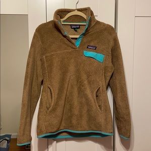 Patagonia Women’s Snap Pullover Tan and Teal M